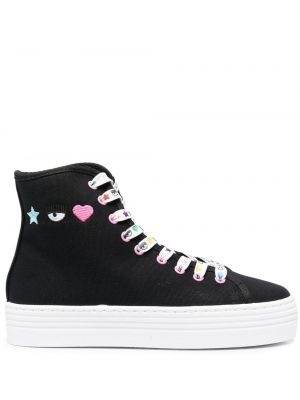 Plattform brodert sneakers Chiara Ferragni svart