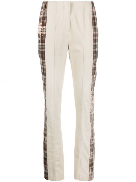 Ravne hlače s karirastim vzorcem Elleme bela