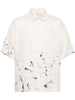 Lanena košulja s printom Domrebel bijela