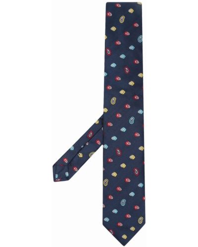 Hodvábna kravata s výšivkou s paisley vzorom Etro modrá