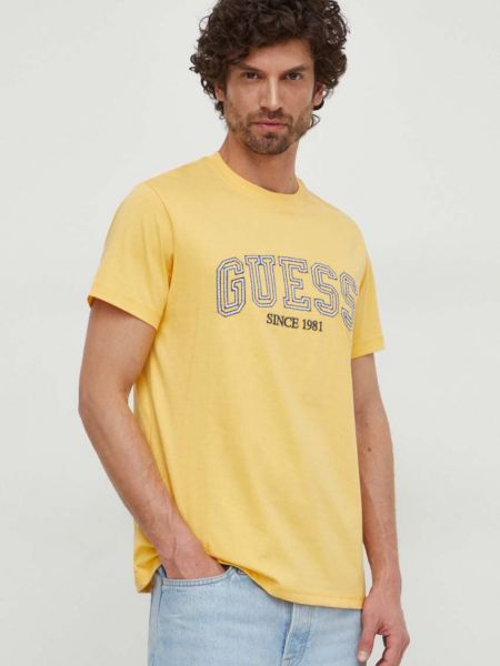Koszulka bawełniana Guess żółta