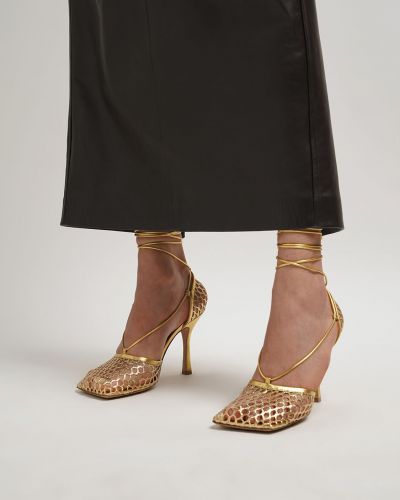 Pantofi cu toc din piele plasă Bottega Veneta auriu