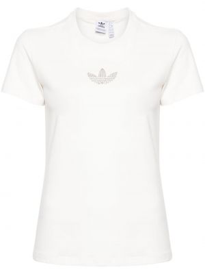 Памучна тениска с кристали Adidas бяло