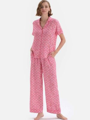 Pletena pižama s potiskom Dagi roza