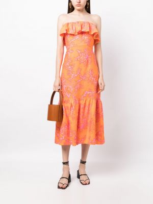 Sukienka z nadrukiem z falbankami Rhode pomarańczowa