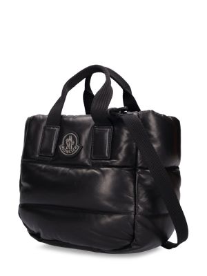 Kožená prešívaná kožená nákupná taška Moncler čierna