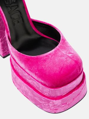 Кадифени полуотворени обувки на платформе Versace розово