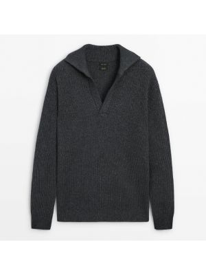 Шерстяной длинный свитер Massimo Dutti серый