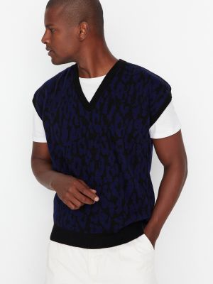 Oversize пуловер с леопардов принт Trendyol черно