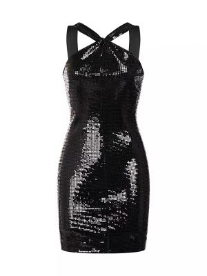 Платье мини с пайетками без рукавов Halston черное