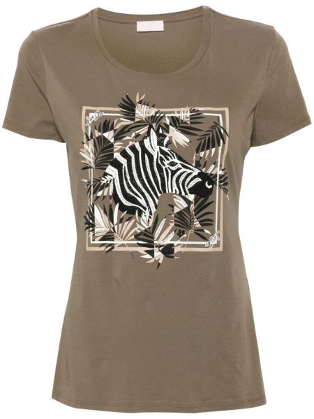 Kokvilnas t-krekls ar apdruku ar zebras rakstu Liu Jo zaļš
