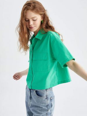 Oboustranná košile s krátkými rukávy s kapsami Defacto zelená
