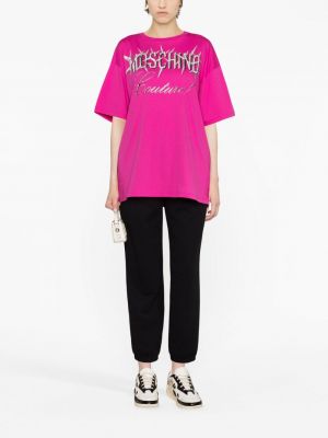 Bavlněné tričko s potiskem Moschino růžové