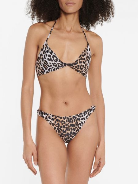 Bikini cu imagine cu model leopard Ganni bej
