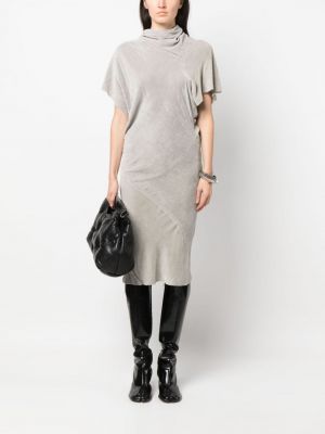 Drapované asymetrické sametové midi šaty Rick Owens šedé