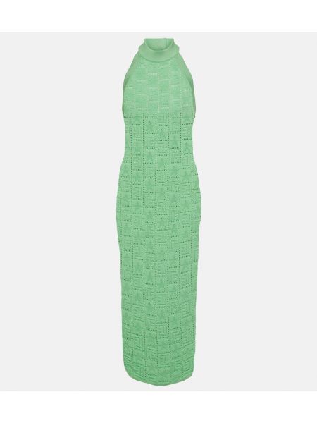 Ажурное платье миди Balmain зеленое