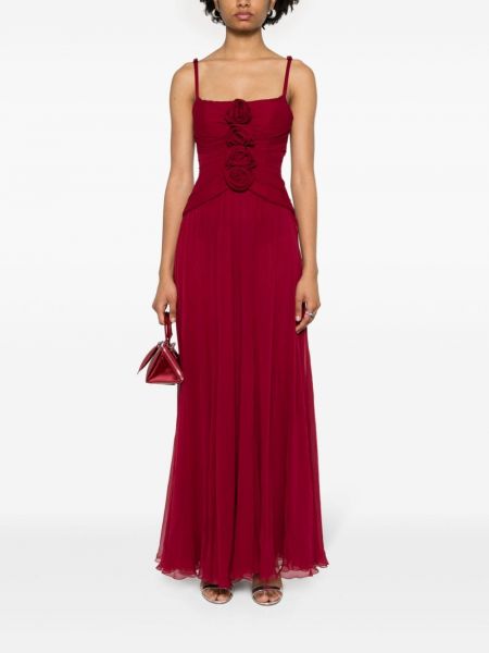 Gėlėtas šilkinis vakarinė suknelė Giambattista Valli raudona
