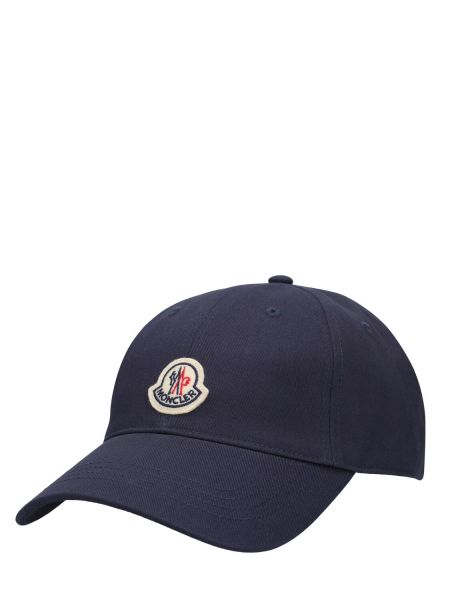 Medvilninis siuvinėtas kepurė su snapeliu Moncler mėlyna