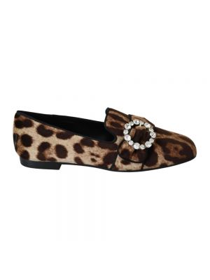 Loafers z nadrukiem w panterkę z kryształkami Dolce And Gabbana brązowe