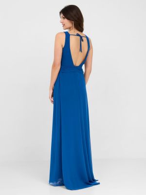 Шифоновое длинное платье с v-образным вырезом Veneno En La Piel синее
