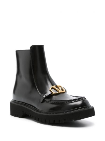 Kožené kotníkové boty bez podpatku Valentino Garavani černé