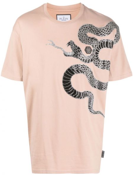 T-krekls ar apdruku ar čūskas rakstu Philipp Plein bēšs