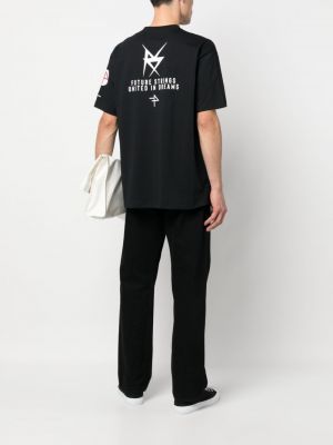 T-shirt avec imprimé slogan en coton à imprimé Raf Simons X Fred Perry noir