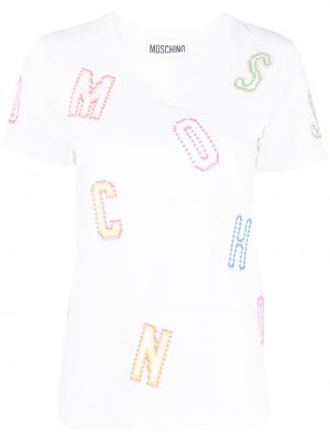 Памучна тениска бродирана Moschino бяло