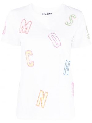 T-shirt med broderi Moschino vit