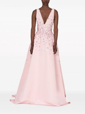 Hedvábné večerní šaty s výšivkou s flitry Carolina Herrera růžové