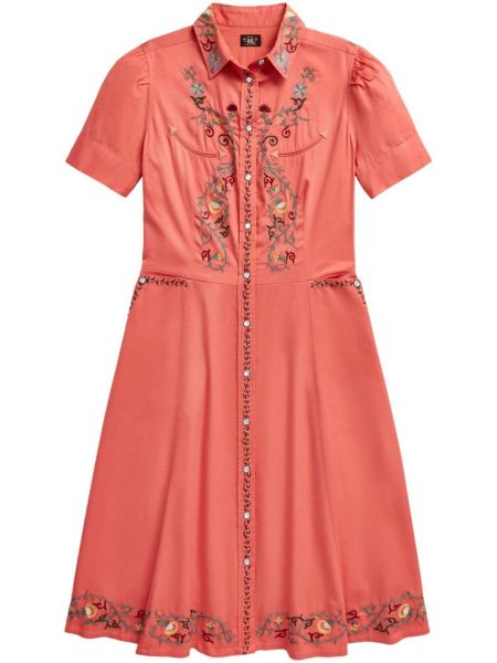 Haftowana sukienka koszulowa w kwiatki Ralph Lauren Rrl różowa