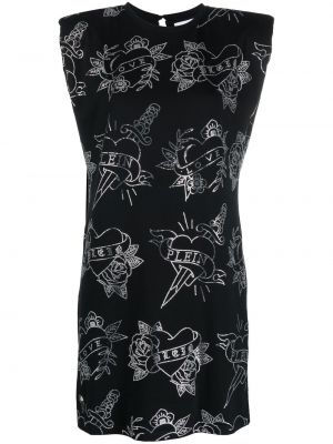 Sukienka mini bez rękawów z nadrukiem Philipp Plein czarna