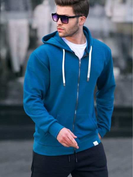 Kapučdžemperis ar rāvējslēdzēju Madmext zils