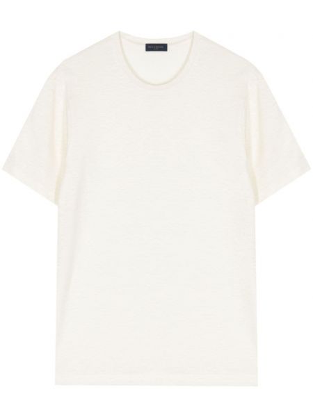 Lněné tričko s kulatým výstřihem Paul & Shark bílé