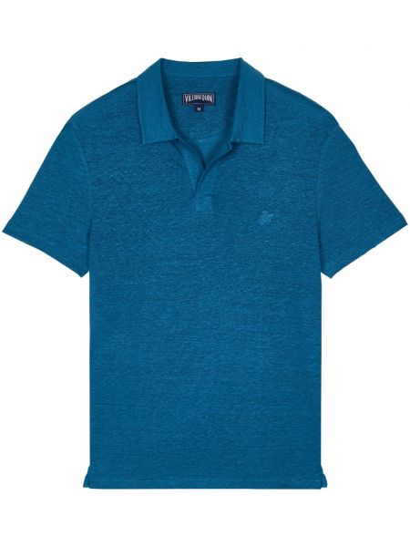 Ленена поло тениска бродирана Vilebrequin синьо