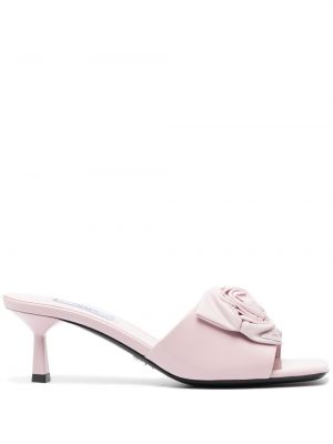 Papuci tip mules cu model floral Prada roz