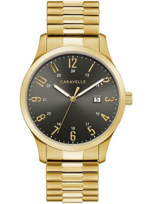 Мужские золотистые часы с расширительным браслетом из нержавеющей стали, мм Caravelle