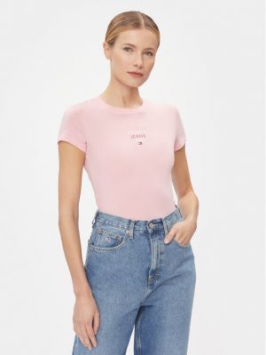 Slim fit tričko Tommy Jeans růžové