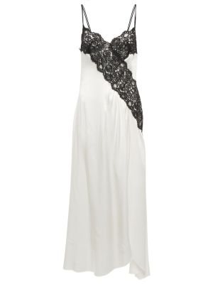 Копринена сатенена миди рокля с дантела Rodarte бяло