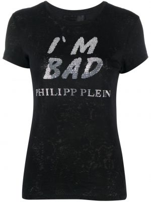 T-krekls ar fliteriem ar apdruku Philipp Plein melns
