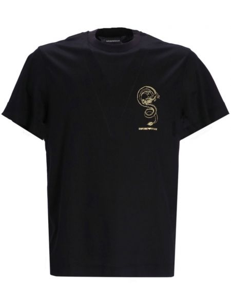 Tričko s výšivkou s kulatým výstřihem Emporio Armani černé