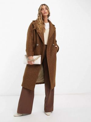 Коричневое двубортное пальто из букле Helene Berman