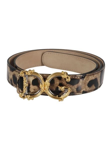 Cinturón de cuero con estampado leopardo Dolce & Gabbana marrón