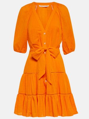 Хлопковое платье мини Veronica Beard оранжевое