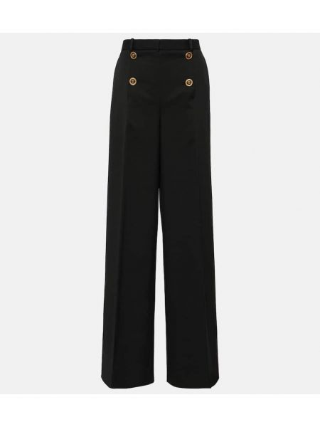 Vlněné kalhoty s vysokým pasem relaxed fit Versace černé