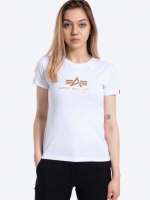 Памучна тениска с принт Alpha Industries бяло
