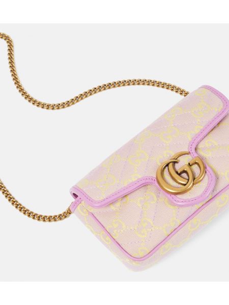 Δερμάτινη τσάντα ώμου Gucci ροζ