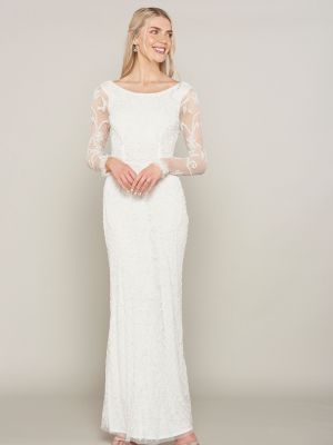 Белое платье макси с богатым декором и длинными рукавами Amelia Rose