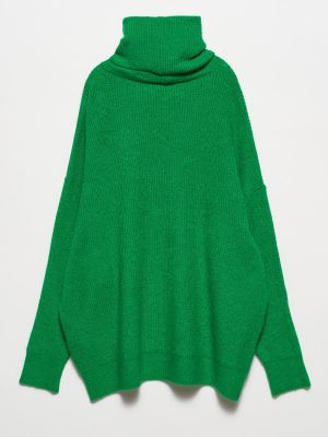 Oversize džemperis ar augstu apkakli Dilvin zaļš