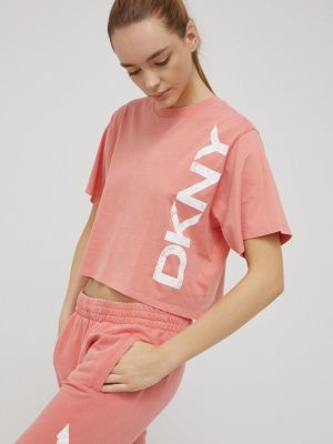 Хлопковая футболка Dkny розовая